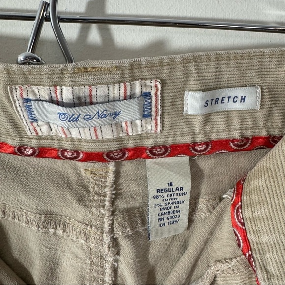 Y2K Old Navy Corduroy Pants Womens Tan Retro Preppy - Picture 7 of 11